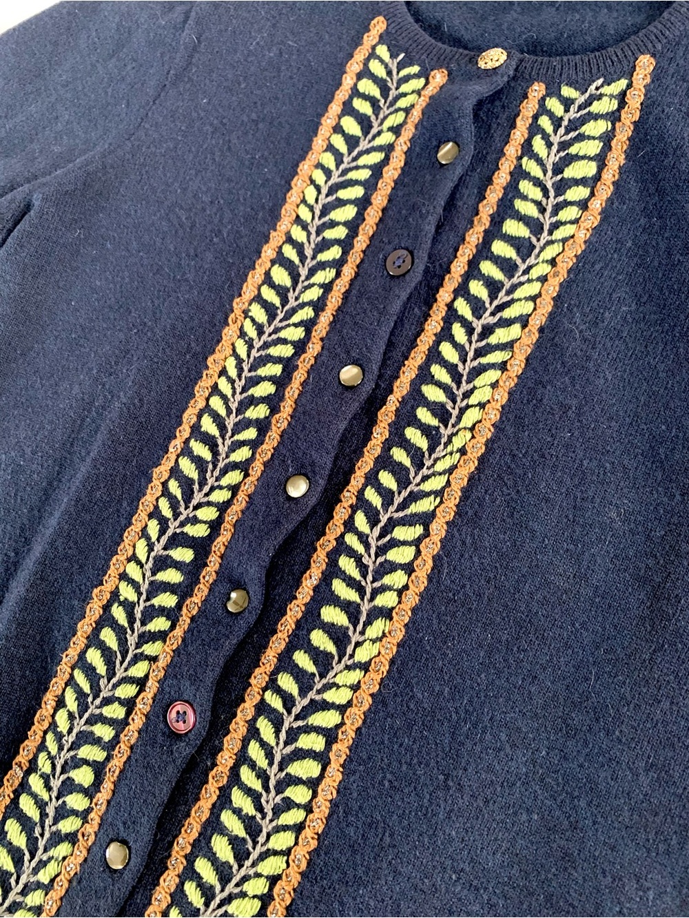 J. Crew Jackie 3/4 Sleeve Embroidered Cardigan. Medium - Picture 3 of 7
